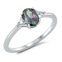 Sterling Silver Oval With Rainbow Topaz And Cubic Zirconia Ring