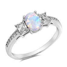 Load image into Gallery viewer, Sterling Silver Oval Shape White Lab Opal Rings With CZ StonesAnd Face Height 7mm