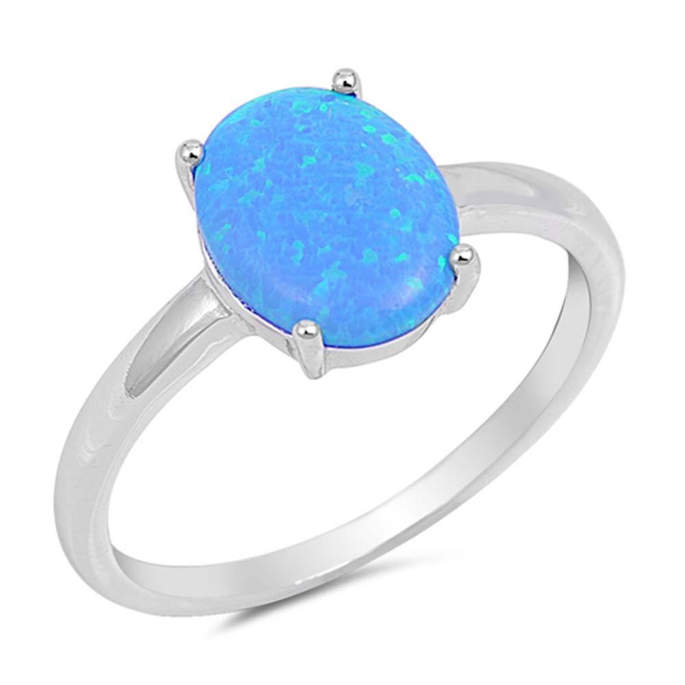 Sterling Silver Fashionable Ring with Oval Shape Blue Lab Opal in the Middle and Ring Face Height of 10MM