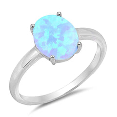 Sterling Silver Round Shaped Light Blue Lab Opal Ring