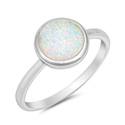 Sterling Silver Round White Lab Opal RingsAnd Face Height 10mm