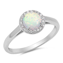 Load image into Gallery viewer, Sterling Silver Round White Lab Opal Rings With CZ StonesAnd Face Height 8mm