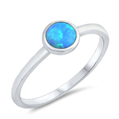 Sterling Silver Round Blue Lab Opal RingsAnd Face Height 7mm