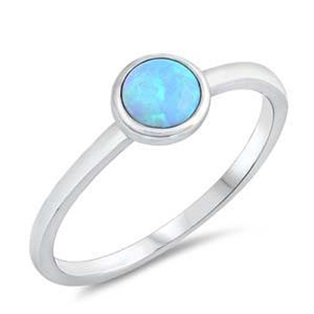 Sterling Silver 7mm Light Blue Lab Opal Ring