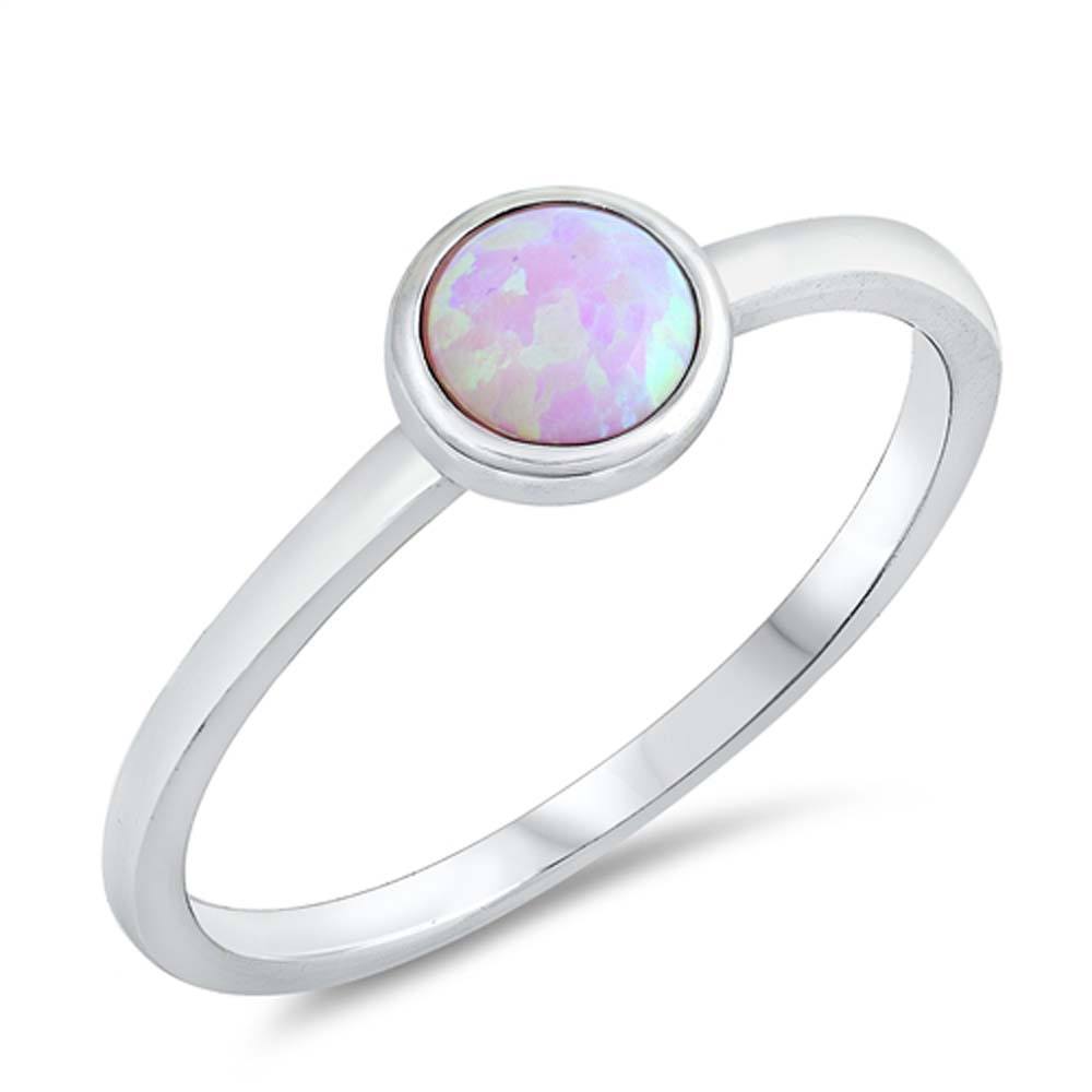 Sterling Silver Round Shaped Pink Lab Opal Ring
