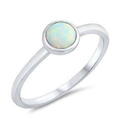 Sterling Silver Round White Lab Opal RingsAnd Face Height 7mm