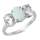 Sterling Silver White Lab Opal Stone with Clear CZ Stones RingAnd Face Height of 9 mm