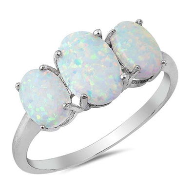 Sterling Silver Tri Oval Shape White Lab Opal RingsAnd Face Height 9mm