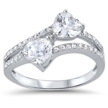 Load image into Gallery viewer, Sterling Silver Clear CZ Hearts RingAnd Face Height of 13 mm