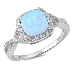 Sterling Silver Blue Lab Opal Stone with Clear CZ RingAnd Face Height of 10 mm