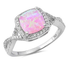 Sterling Silver Pink Lab Opal Stone with Clear CZ RingAnd Face Height of 10 mm