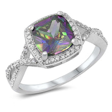 Load image into Gallery viewer, Sterling Silver Square With Rainbow Topaz And Cubic Zirconia Ring