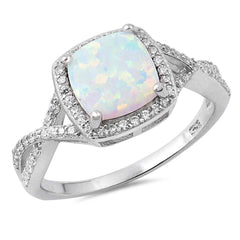 Sterling Silver White Lab Opal Stone with Clear CZ RingAnd Face Height of 10 mm