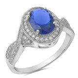 Sterling Silver Blue Sapphire Stone with Clear CZ RingAnd Face Height of 13 mm