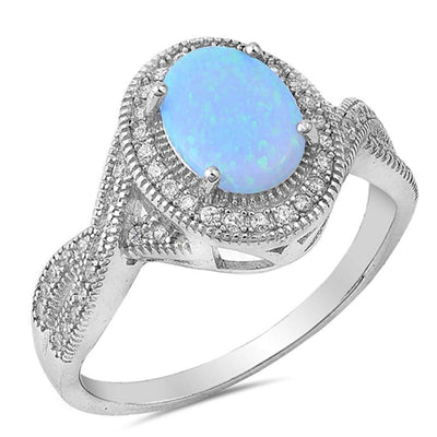 Sterling Silver Blue Lab Opal Stone with Clear CZ RingAnd Face Height of 13 mm