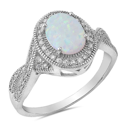 Sterling Silver White Lab Opal Stone with Clear CZ RingAnd Face Height of 13 mm