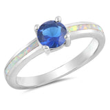 Sterling Silver White Lab Opal BandAnd Blue Sapphire CZ StoneAnd Face Height of 6 mm