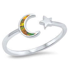 Load image into Gallery viewer, Sterling Silver Moon And Star Shaped Black Lab Opal Ring With Clear CZ