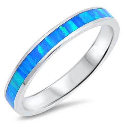 Sterling Silver Wedding Band Shape Blue Lab Opal RingsAnd Face Height 2mm