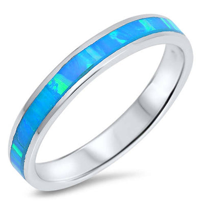 Sterling Silver Plain Light Blue Lab Opal RingsAnd Face Height 2mm