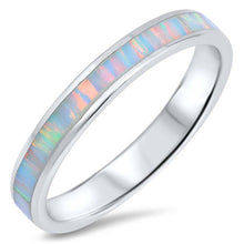 Load image into Gallery viewer, Sterling Silver Wedding Band Shape White Lab Opal RingsAnd Face Height 2mm
