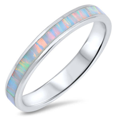 Sterling Silver Wedding Band Shape White Lab Opal RingsAnd Face Height 2mm