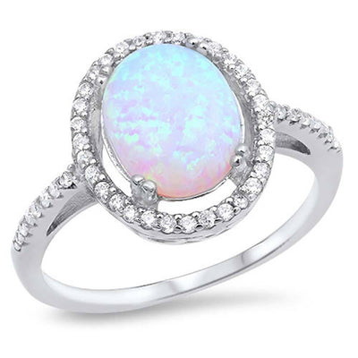 Sterling Silver White Lab Opal Round Stone with Clear CZAnd Face Height of 15 mm