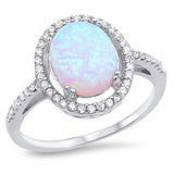Sterling Silver White Lab Opal Round Stone with Clear CZAnd Face Height of 15 mm