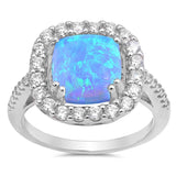 Sterling Silver Square Shaped Blue Lab Opal Rings With CZ StonesAnd Face Height 14mm