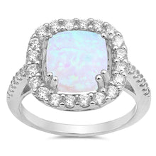 Load image into Gallery viewer, Sterling Silver Square Shape White Lab Opal Rings With CZ StonesAnd Face Height 14mm