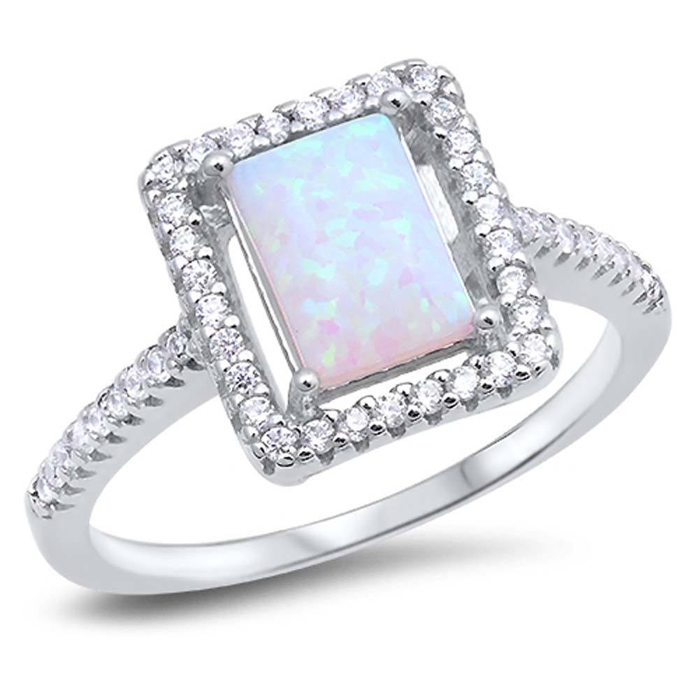 Sterling Silver White Lab Opal Stone with Clear CZAnd Face Height of 12 mm