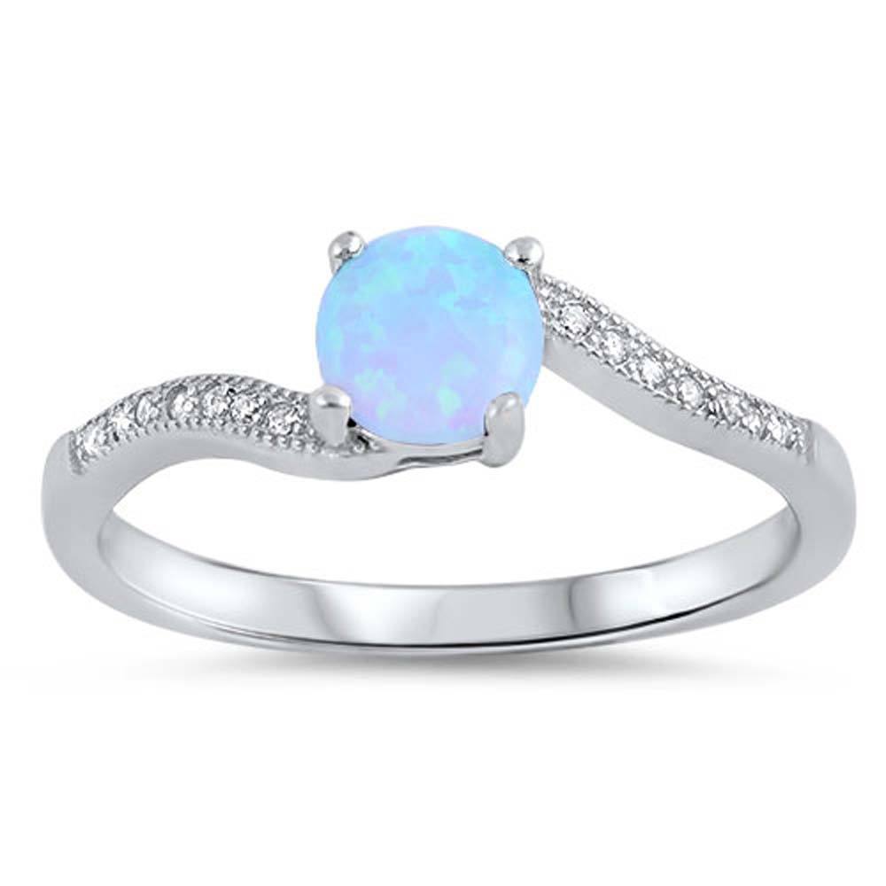 Sterling Silver Light Blue Opal Stone with Clear CZAnd Face Height of 6 mm