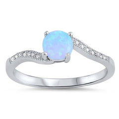 Sterling Silver Light Blue Opal Stone with Clear CZAnd Face Height of 6 mm