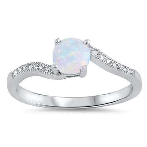 Sterling Silver White Opal Stone with Clear CZAnd Face Height of 6 mm