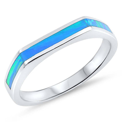 Sterling Silver Rectangle Edges Blue Lab Opal RingsAnd Face Height 4mm