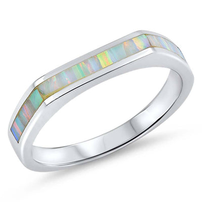 Sterling Silver Rectangle Edges White Lab Opal RingsAnd Face Height 4mm