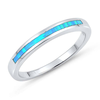 Sterling Silver Round Shape Blue Lab Opal RingsAnd Face Height 3mm