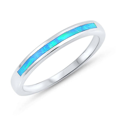 Sterling Silver Round Shape Light Blue Lab Opal RingsAnd Face Height 3mm