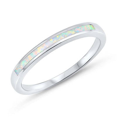 Sterling Silver Round Wedding Band Shape White Lab Opal RingsAnd Face Height 3mm