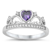 Load image into Gallery viewer, Sterling Silver Heart Crown With CZ Ring