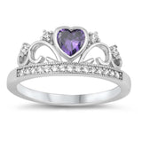 Sterling Silver Heart Crown With CZ Ring