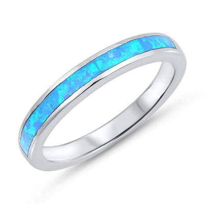 Sterling Silver Round Wedding Band Shape Blue Lab Opal RingsAnd Face Height 3mm