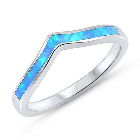 Sterling Silver Wave Shape Blue Lab Opal RingsAnd Face Height 3mm