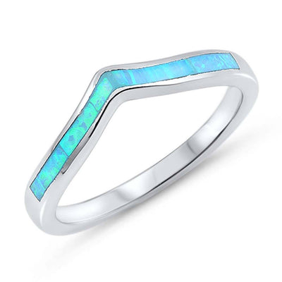 Sterling Silver Wave Shape Light Blue Lab Opal RingsAnd Face Height 3mm