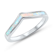 Load image into Gallery viewer, Sterling Silver White Lab Wavy Band Opal Ring