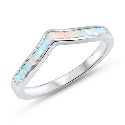 Sterling Silver White Lab Wavy Band Opal Ring