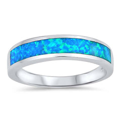 Sterling Silver Round Blue Lab Opal RingsAnd Face Height 5mm