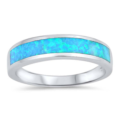 Sterling Silver Round Light Blue Lab Opal RingsAnd Face Height 5mm