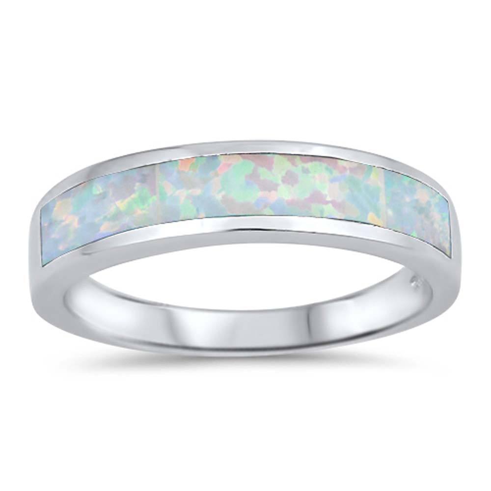 Sterling Silver Round White Lab Opal RingsAnd Face Height 5mm
