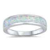 Sterling Silver Round White Lab Opal RingsAnd Face Height 5mm